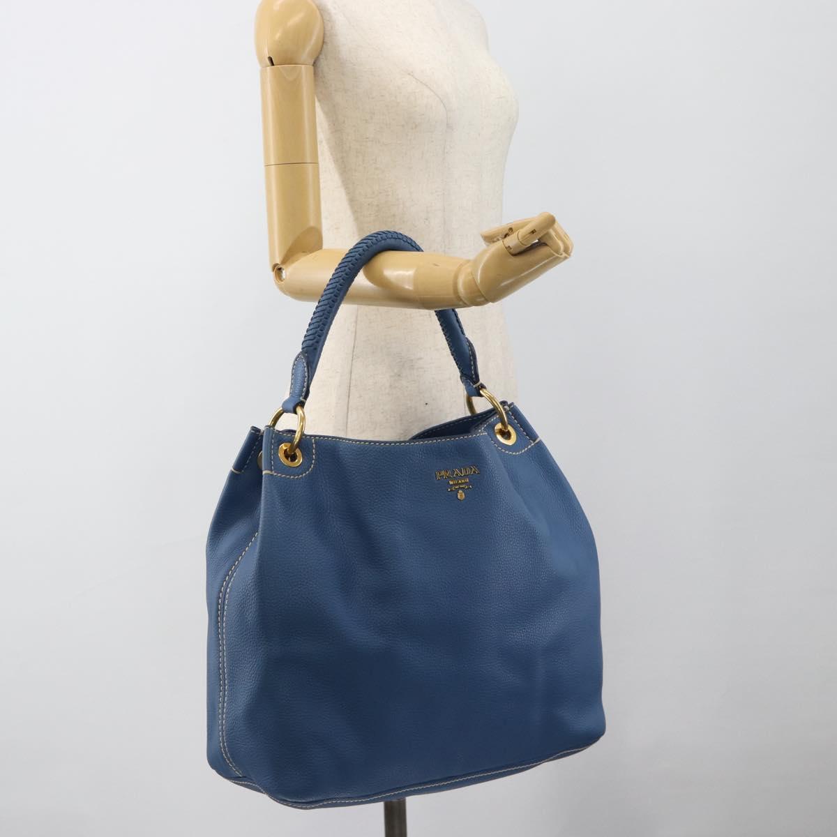 PRADA Shoulder Bag Leather Blue Gold Auth 184925V