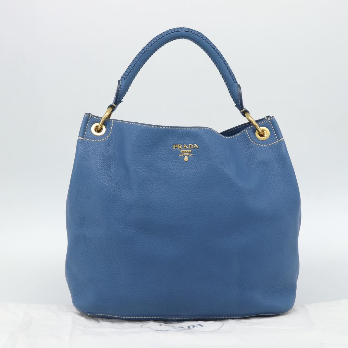 PRADA Shoulder Bag Leather Blue Gold Auth 184925V