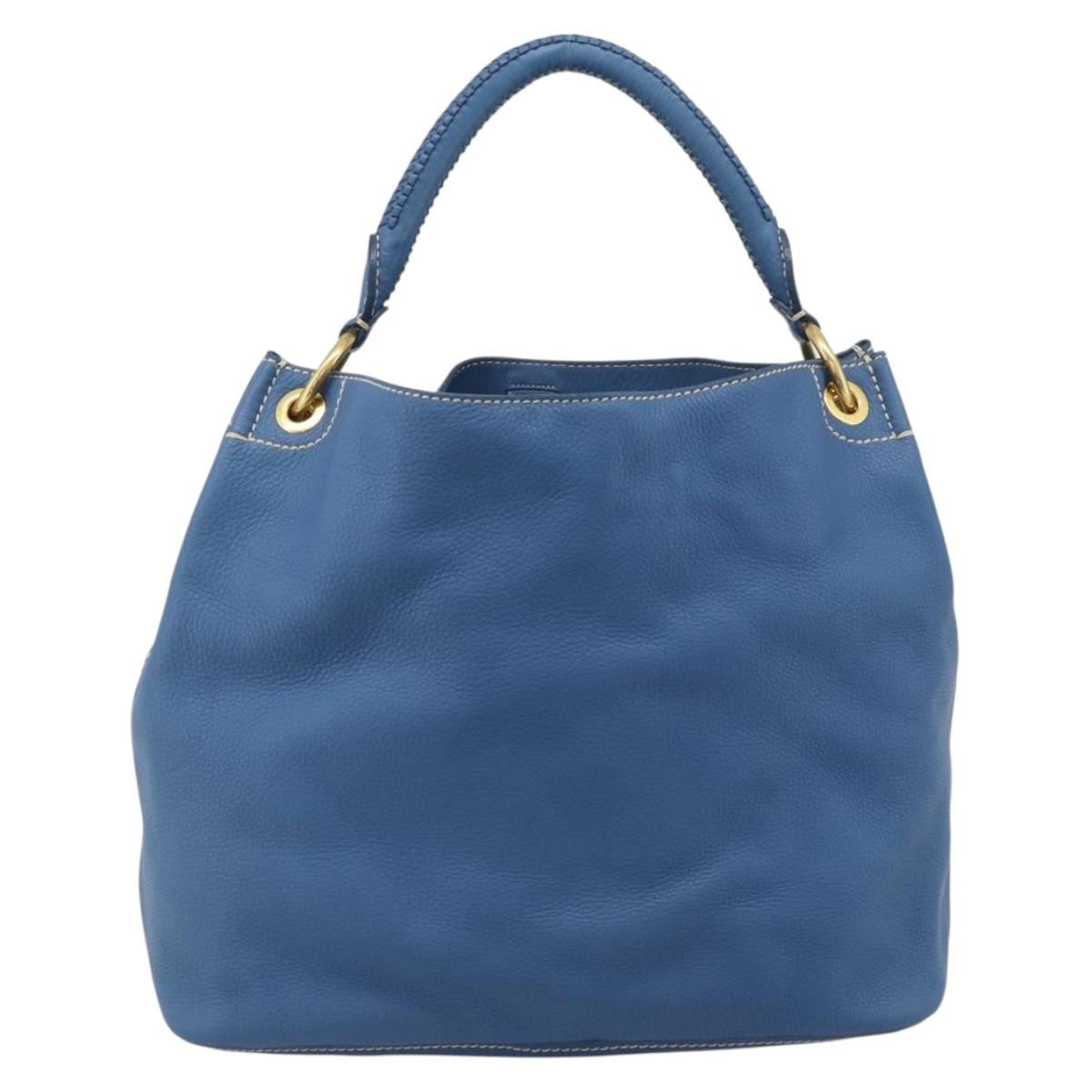PRADA Shoulder Bag Leather Blue Gold Auth 184925V