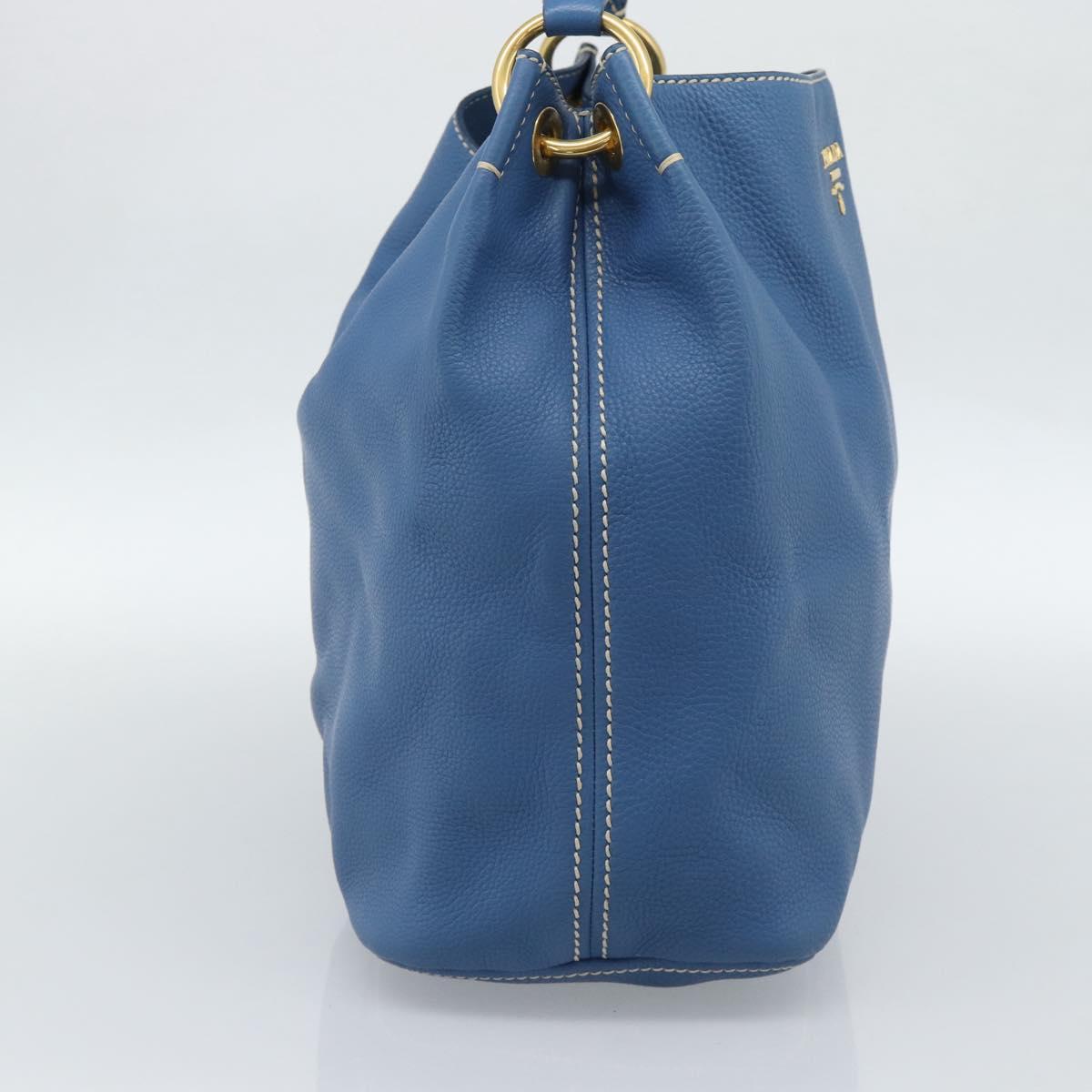 PRADA Shoulder Bag Leather Blue Gold Auth 184925V