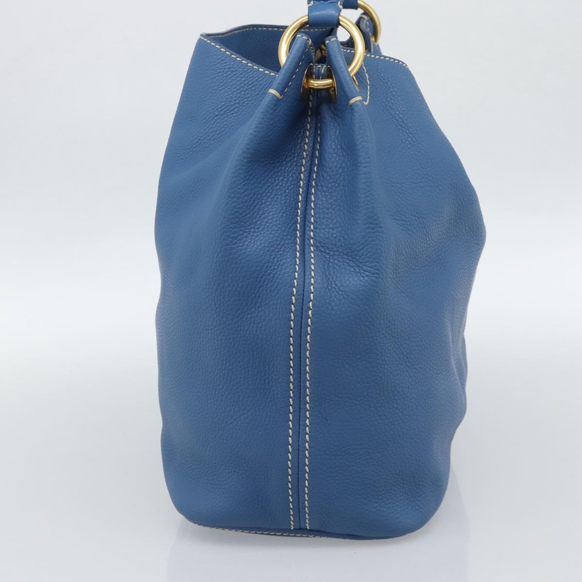PRADA Shoulder Bag Leather Blue Gold Auth 184925V