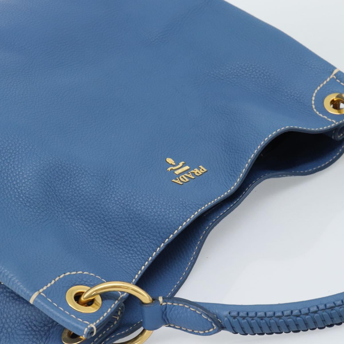 PRADA Shoulder Bag Leather Blue Gold Auth 184925V