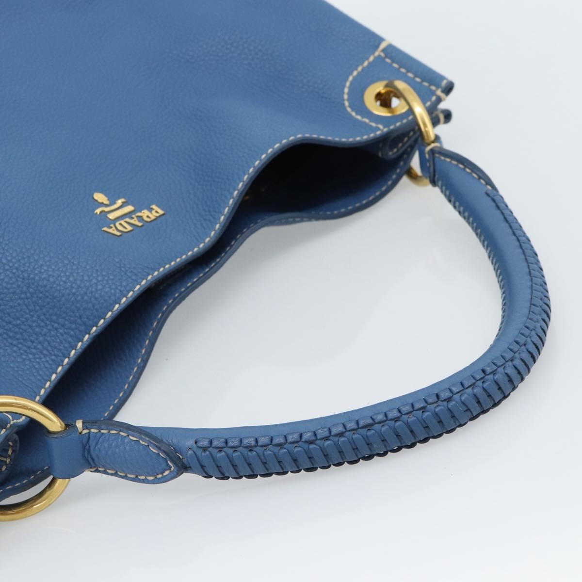 PRADA Shoulder Bag Leather Blue Gold Auth 184925V