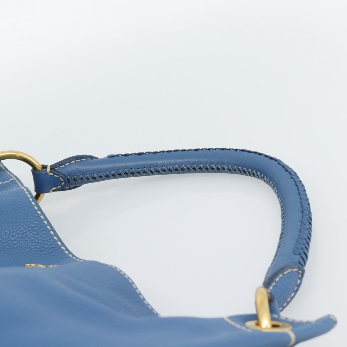 PRADA Shoulder Bag Leather Blue Gold Auth 184925V