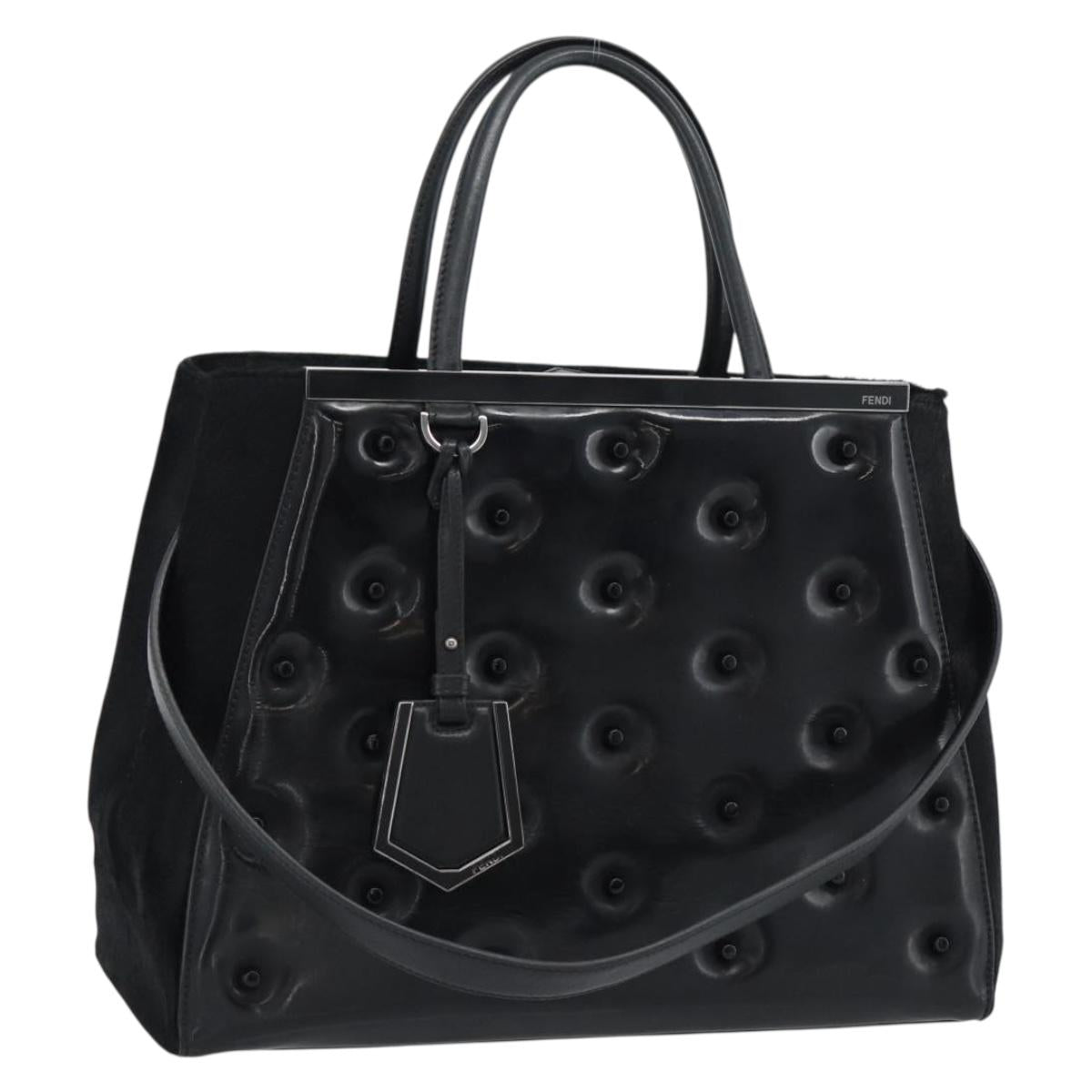 FENDI Hand Bag Patent Leather 2way Black Silver Auth 184926A
