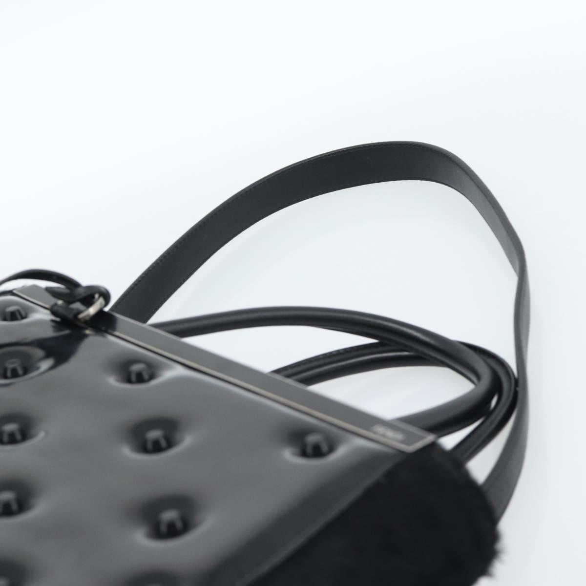 FENDI Hand Bag Patent Leather 2way Black Silver Auth 184926A