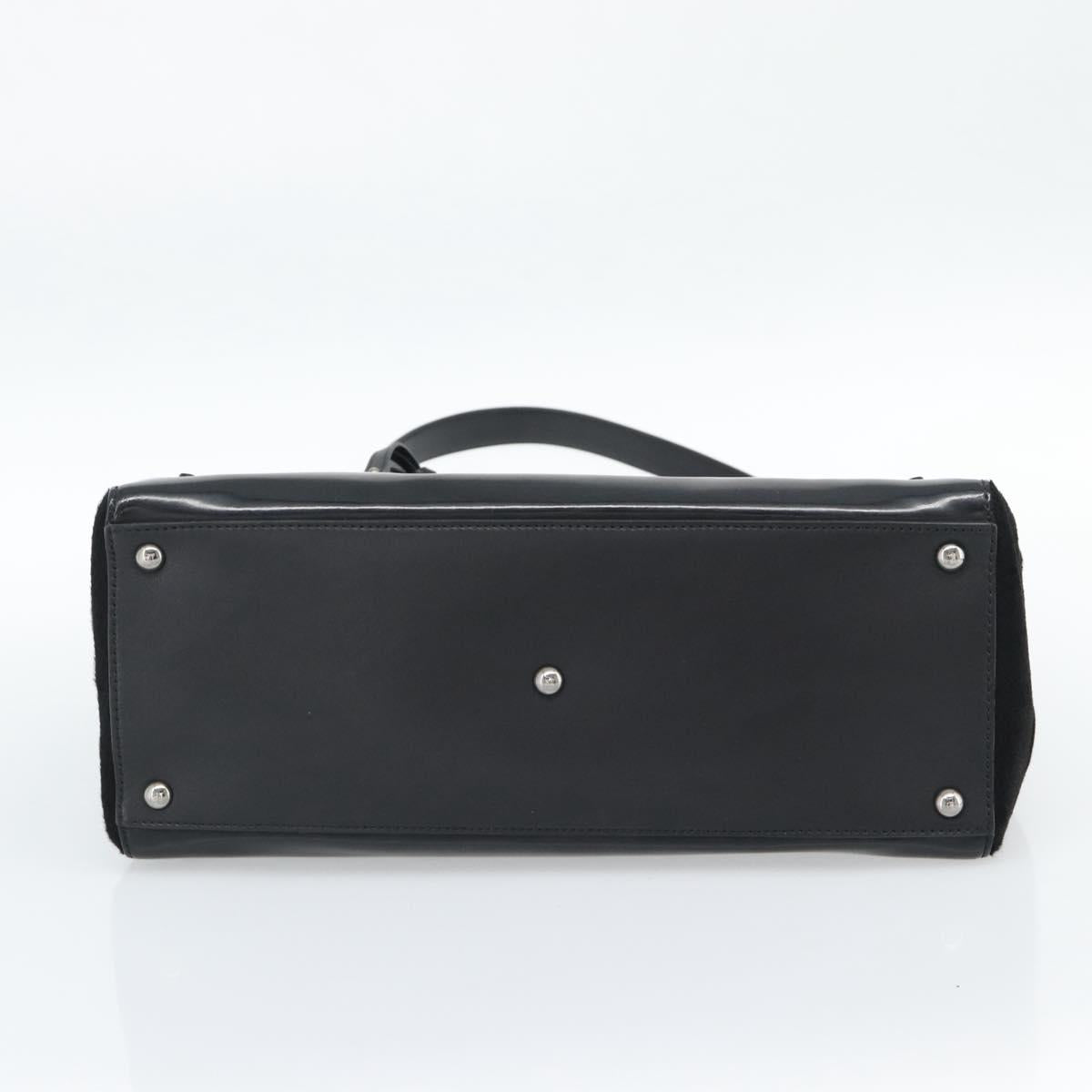 FENDI Hand Bag Patent Leather 2way Black Silver Auth 184926A