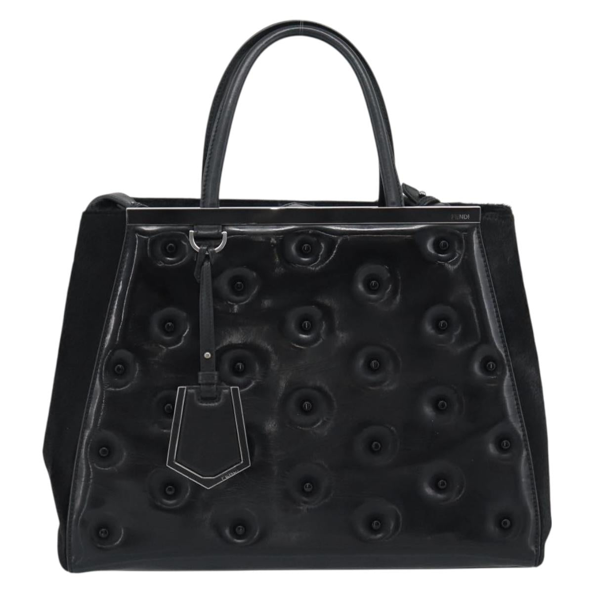 FENDI Hand Bag Patent Leather 2way Black Silver Auth 184926A