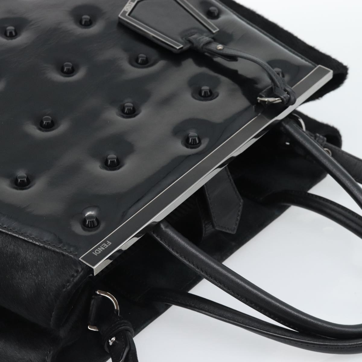 FENDI Hand Bag Patent Leather 2way Black Silver Auth 184926A