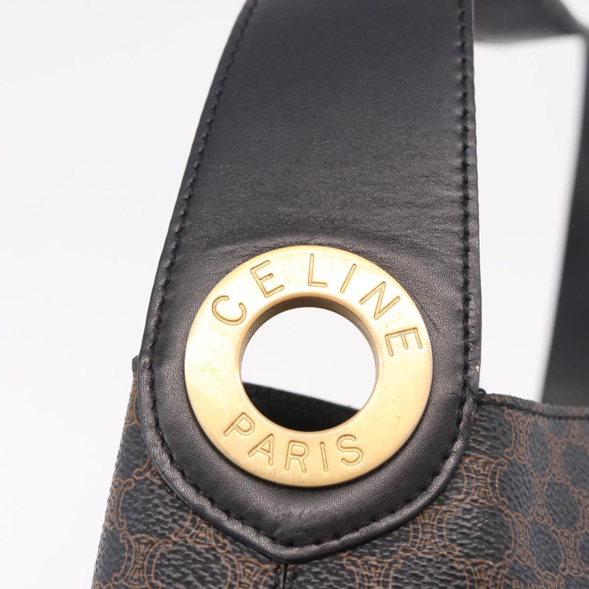 CELINE Macadam Canvas Circle Shoulder Bag PVC Leather Black Gold Auth 184927V