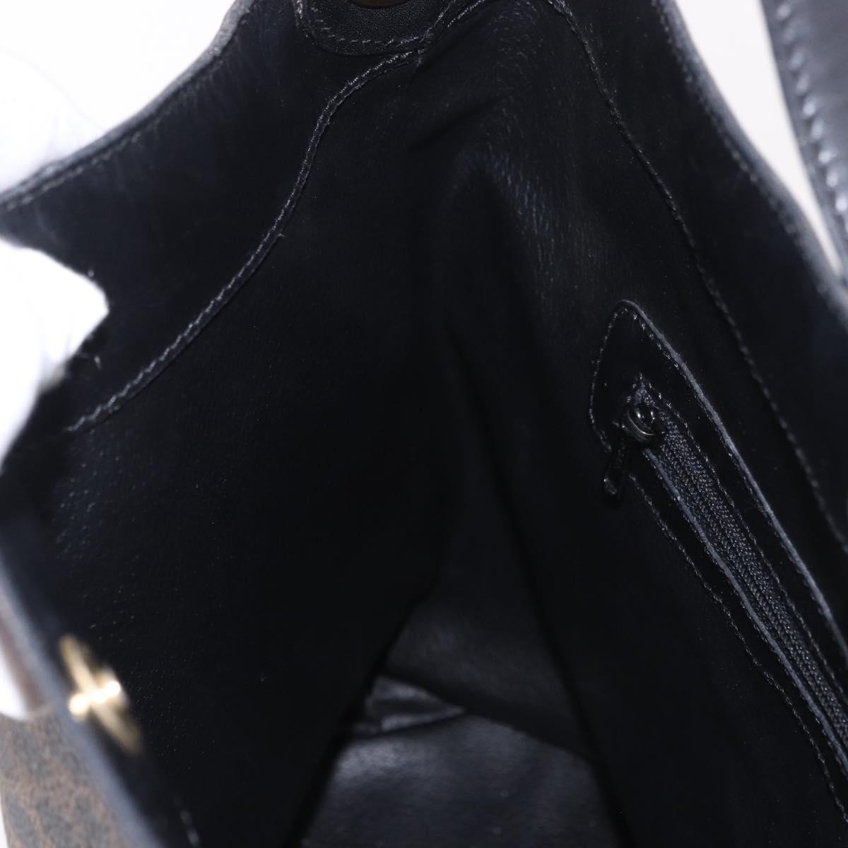 CELINE Macadam Canvas Circle Shoulder Bag PVC Leather Black Gold Auth 184927V