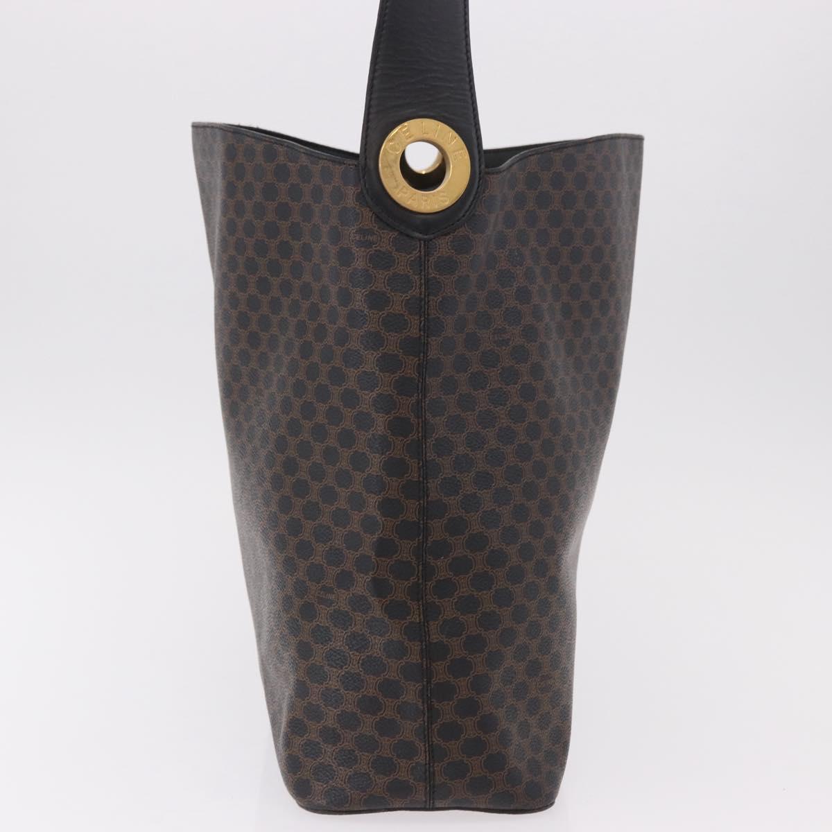 CELINE Macadam Canvas Circle Shoulder Bag PVC Leather Black Gold Auth 184927V