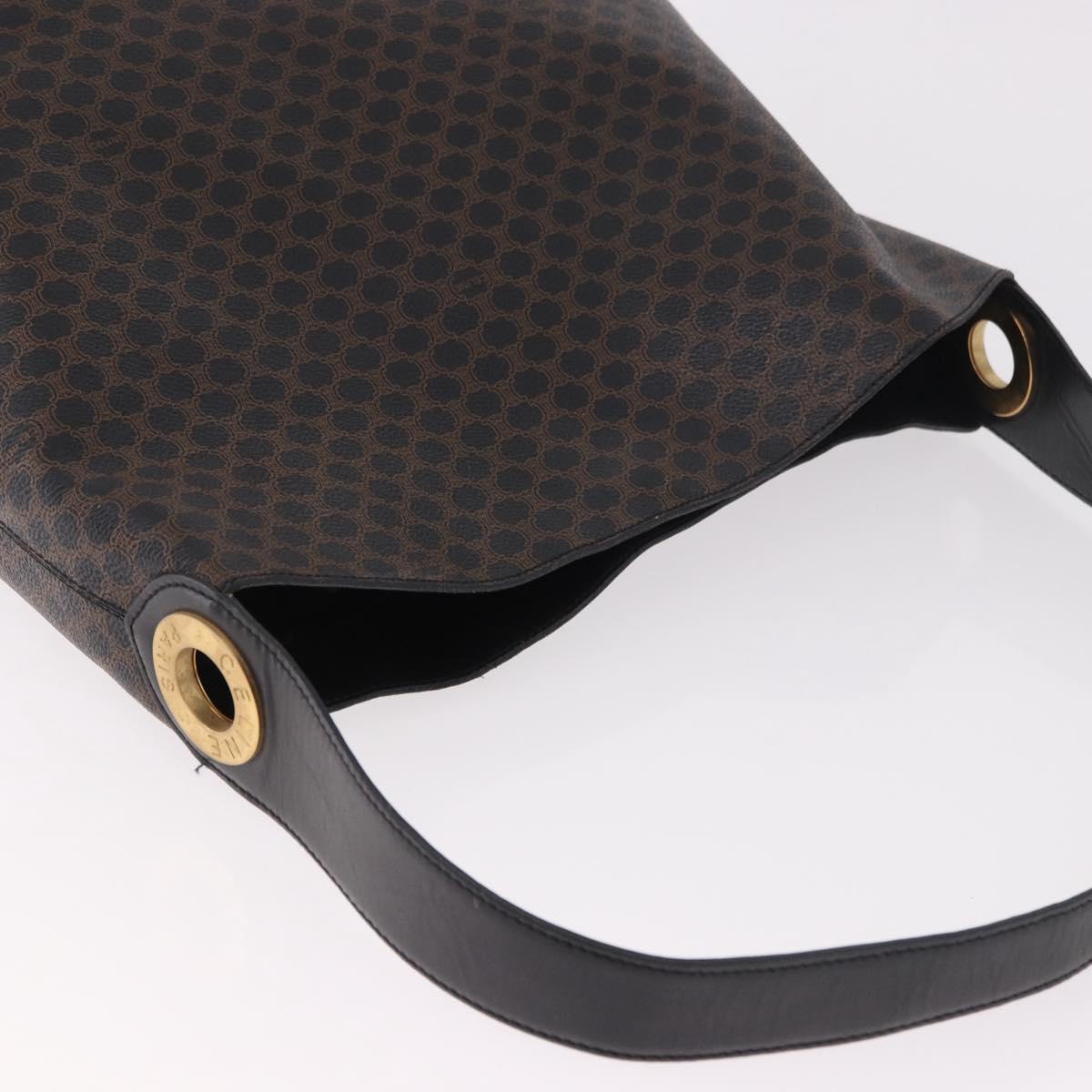 CELINE Macadam Canvas Circle Shoulder Bag PVC Leather Black Gold Auth 184927V