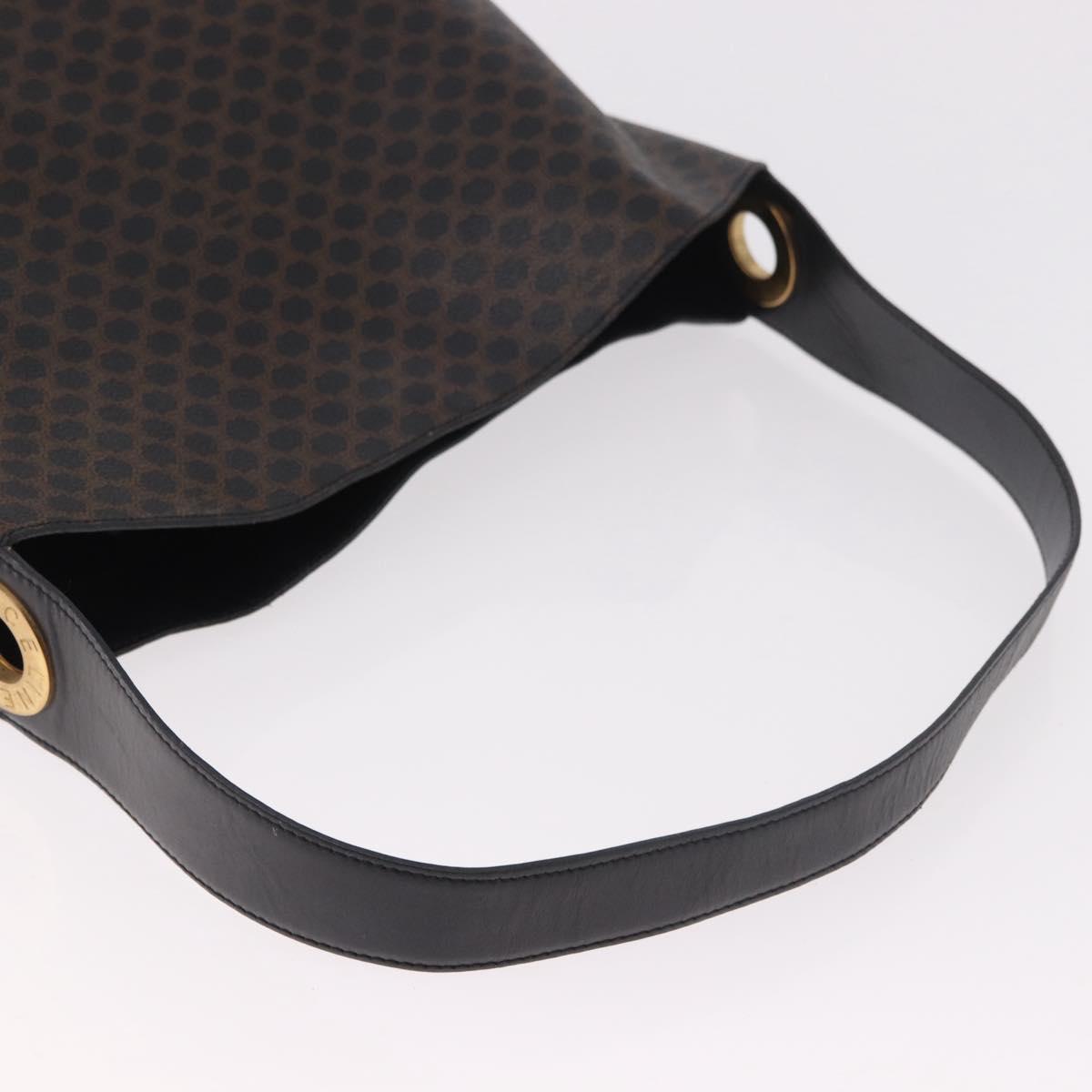 CELINE Macadam Canvas Circle Shoulder Bag PVC Leather Black Gold Auth 184927V