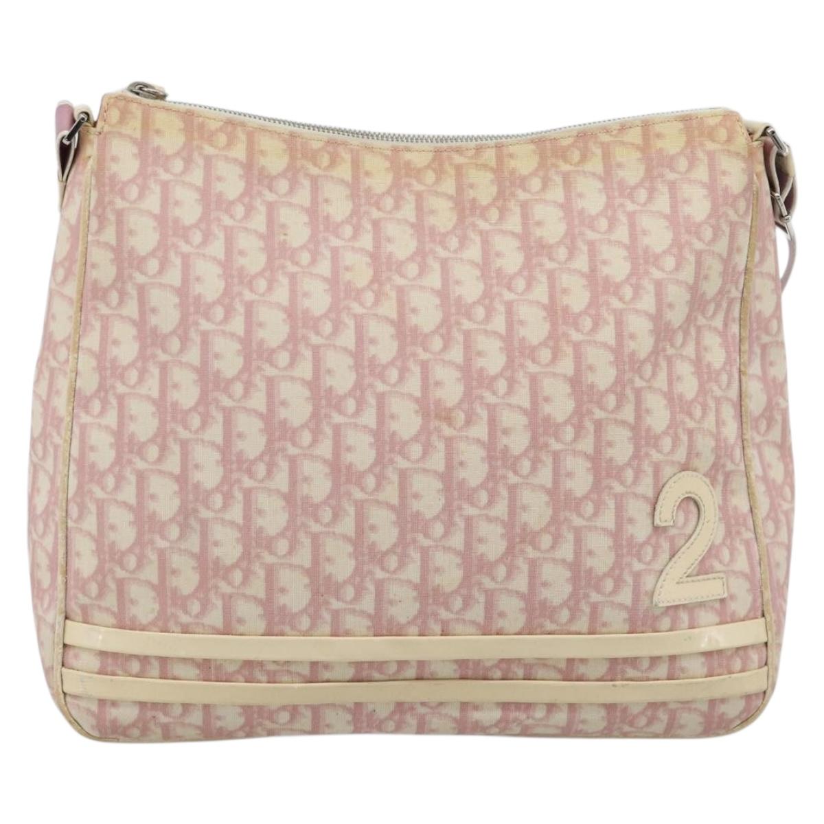 Christian Dior Trotter Canvas Shoulder Bag PVC Pink Silver Auth 184929