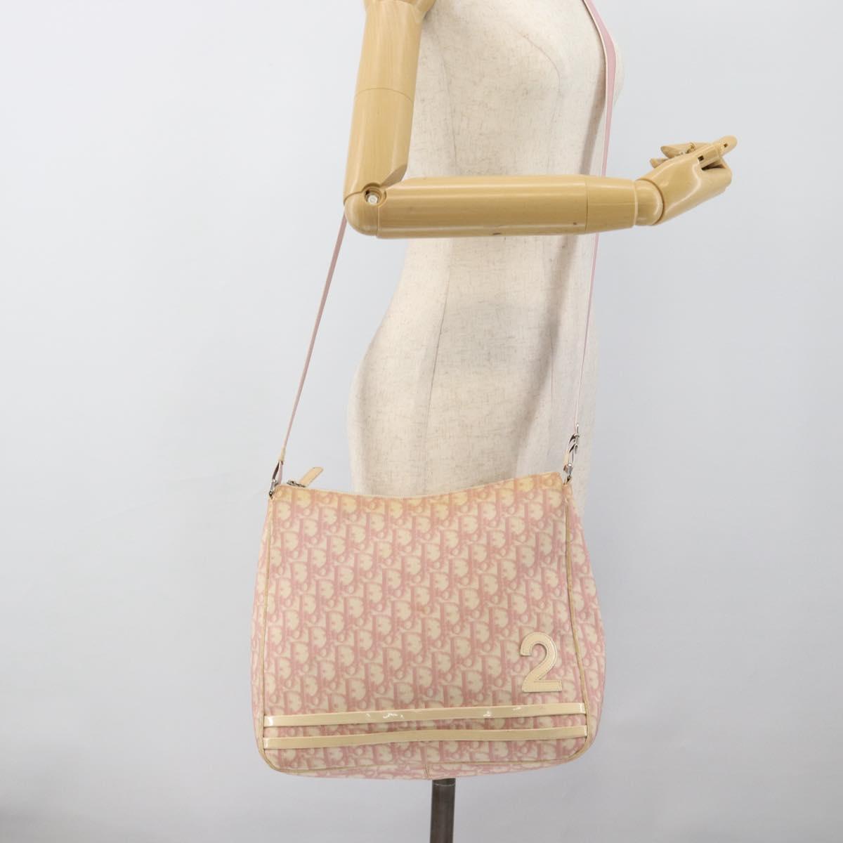 Christian Dior Trotter Canvas Shoulder Bag PVC Pink Silver Auth 184929