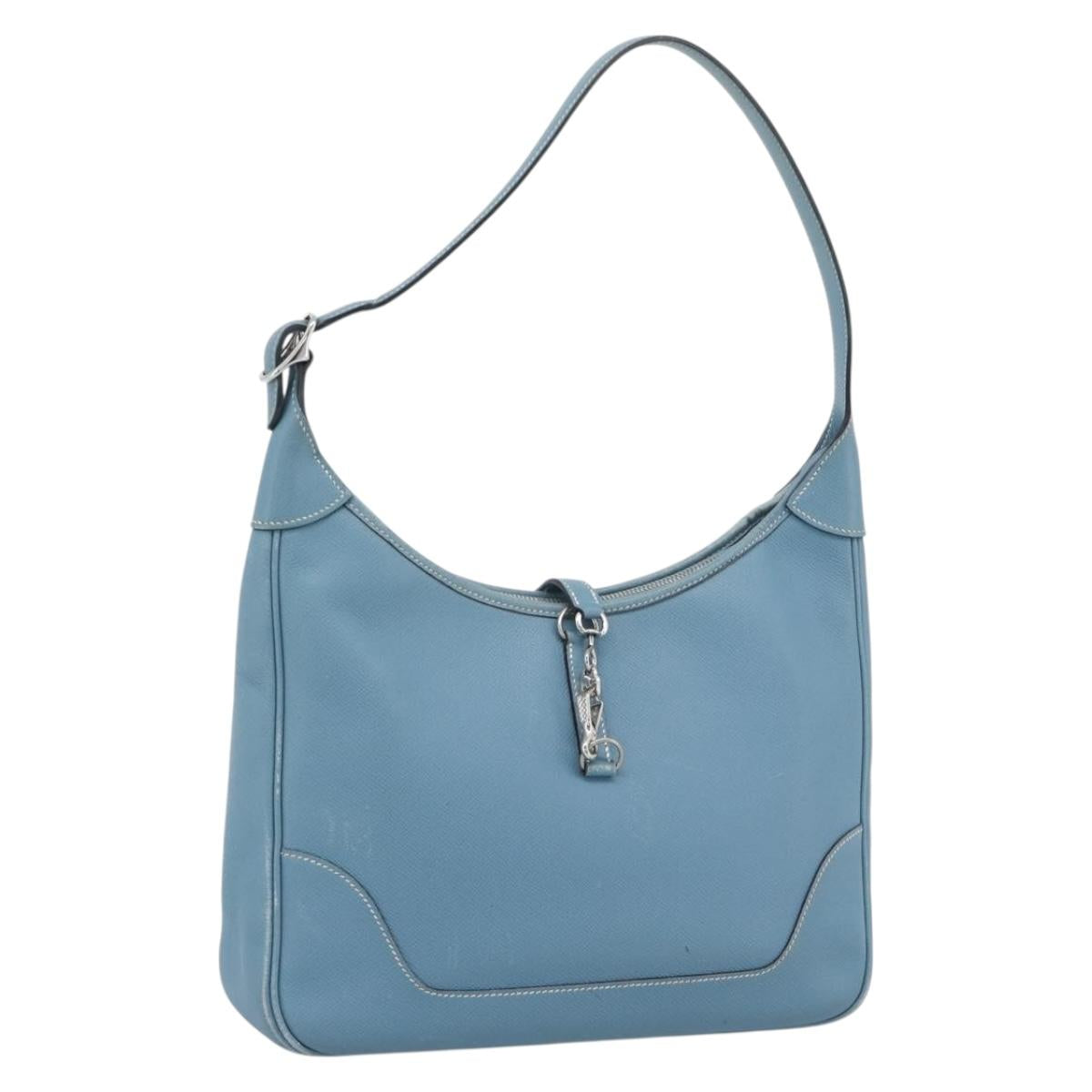 HERMES Trim 31 Shoulder Bag Leather Light Blue Silver Auth 184933V