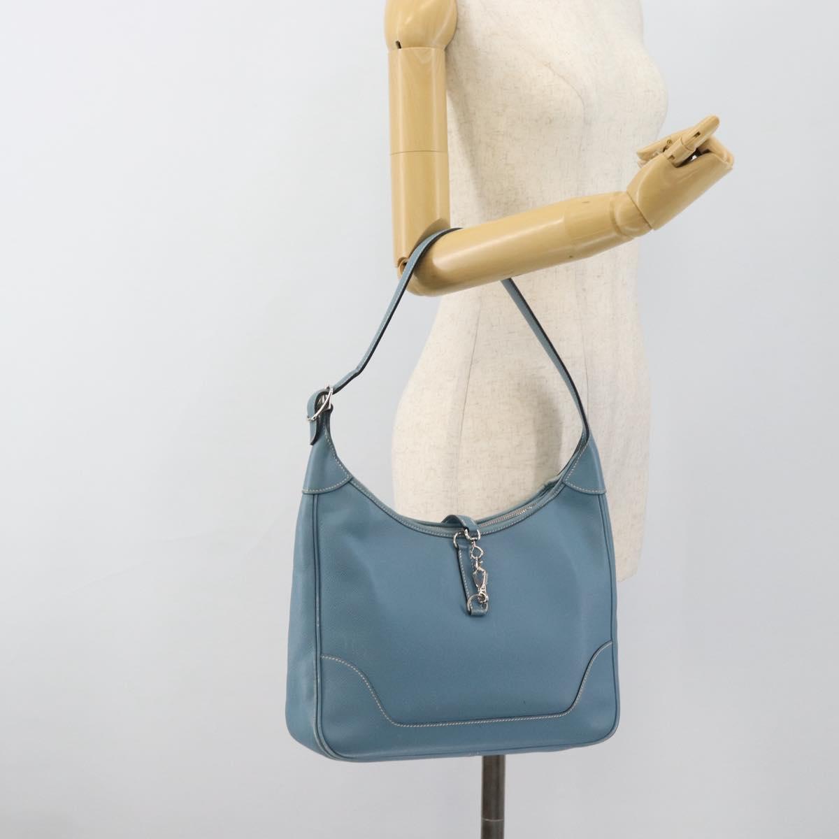 HERMES Trim 31 Shoulder Bag Leather Light Blue Silver Auth 184933V