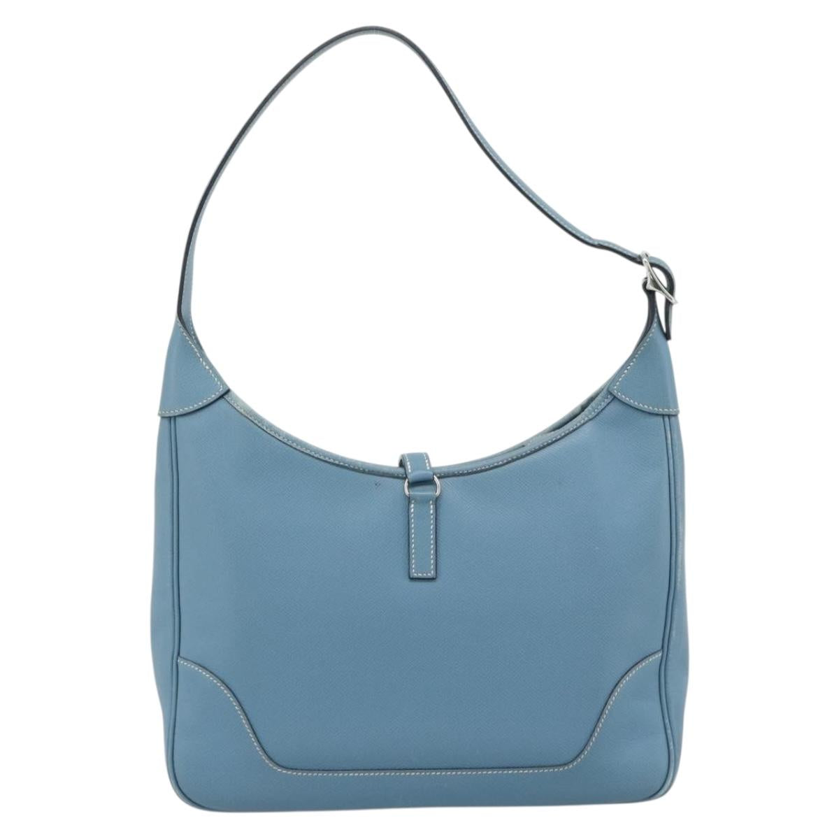 HERMES Trim 31 Shoulder Bag Leather Light Blue Silver Auth 184933V
