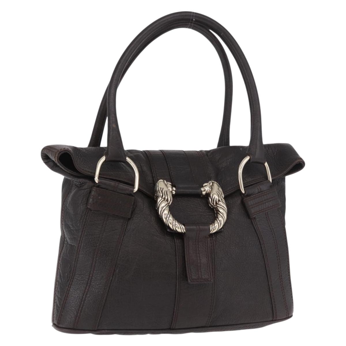 BVLGARI Leoni Tote Bag Leather Dark Brown Gold Auth 184934A