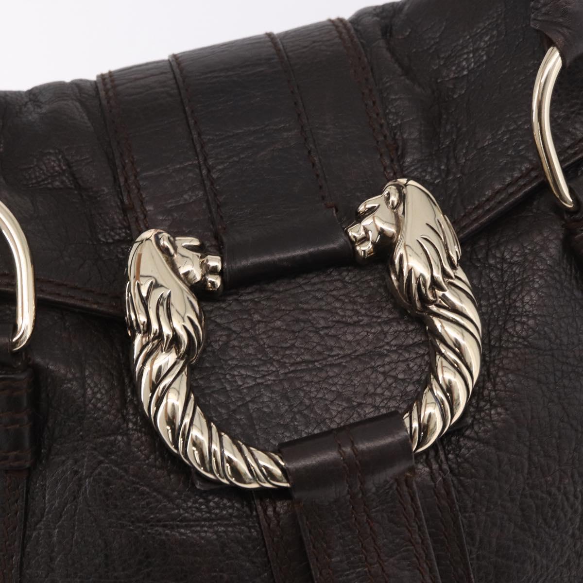 BVLGARI Leoni Tote Bag Leather Dark Brown Gold Auth 184934A