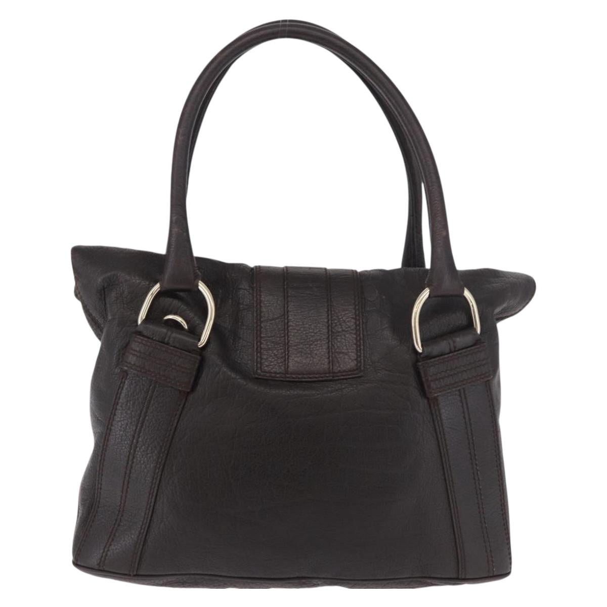 BVLGARI Leoni Tote Bag Leather Dark Brown Gold Auth 184934A