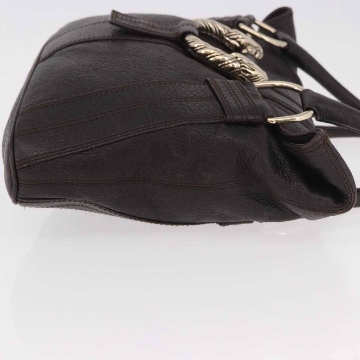BVLGARI Leoni Tote Bag Leather Dark Brown Gold Auth 184934A