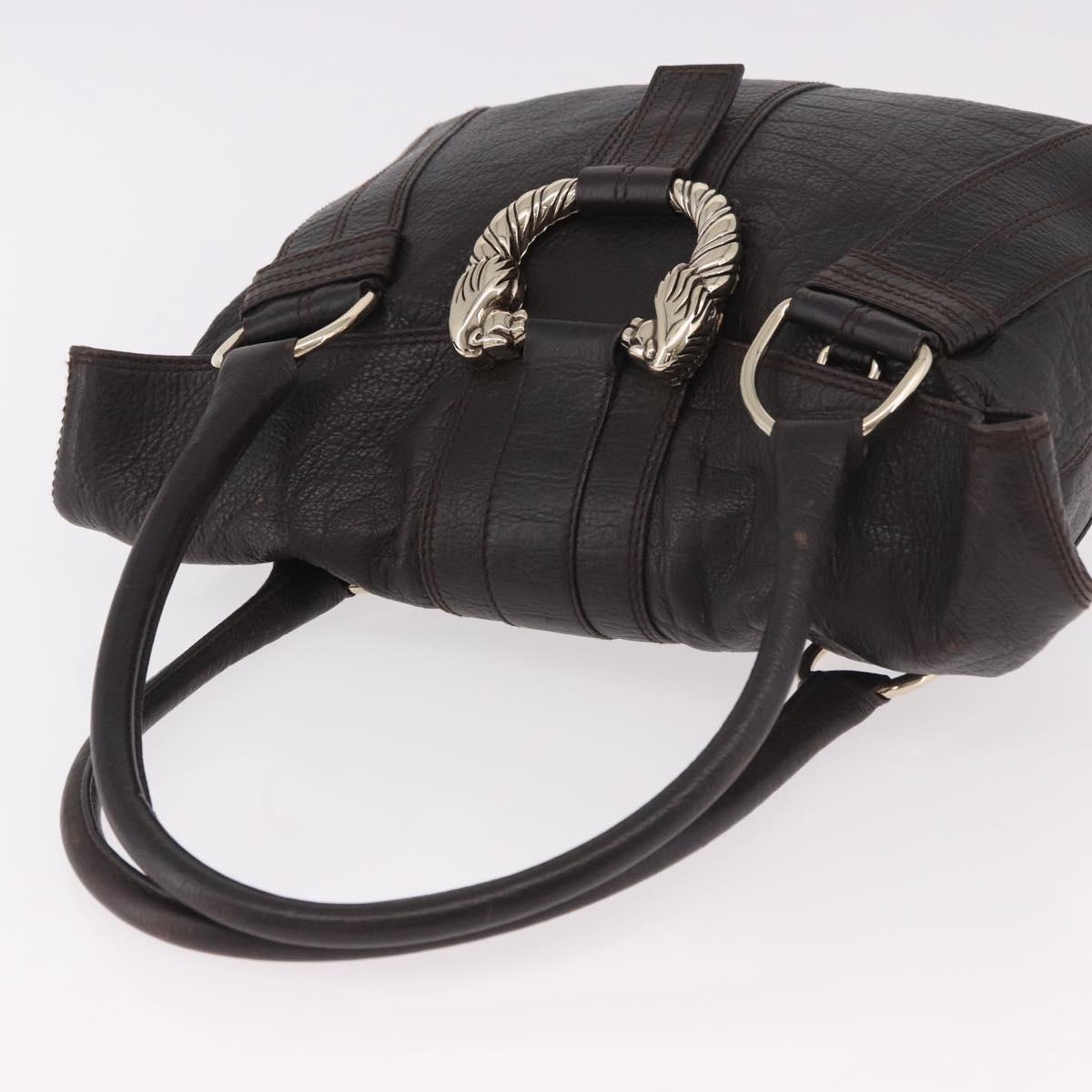 BVLGARI Leoni Tote Bag Leather Dark Brown Gold Auth 184934A