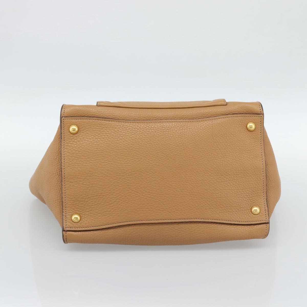 PRADA Hand Bag Leather 2way Beige Gold Auth 184937V