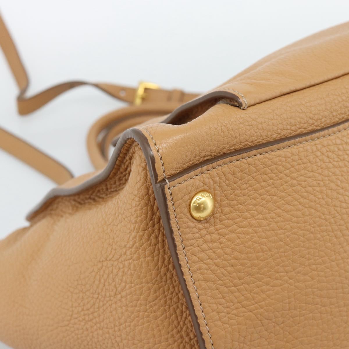 PRADA Hand Bag Leather 2way Beige Gold Auth 184937V