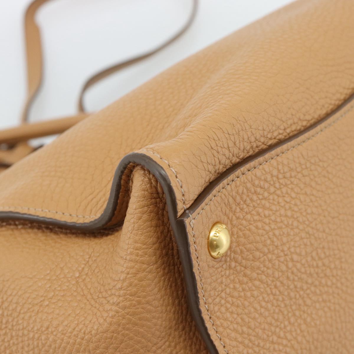PRADA Hand Bag Leather 2way Beige Gold Auth 184937V