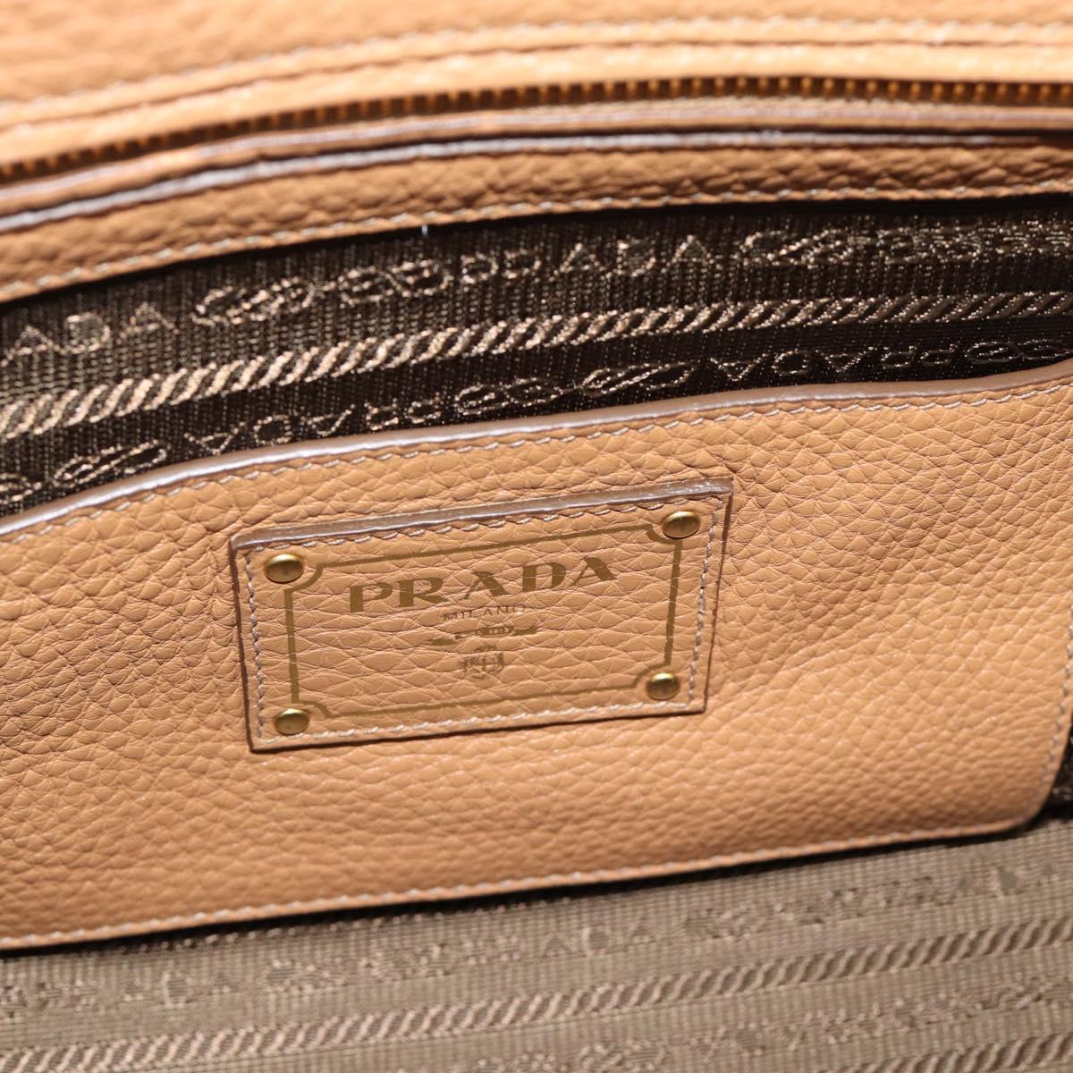 PRADA Hand Bag Leather 2way Beige Gold Auth 184937V