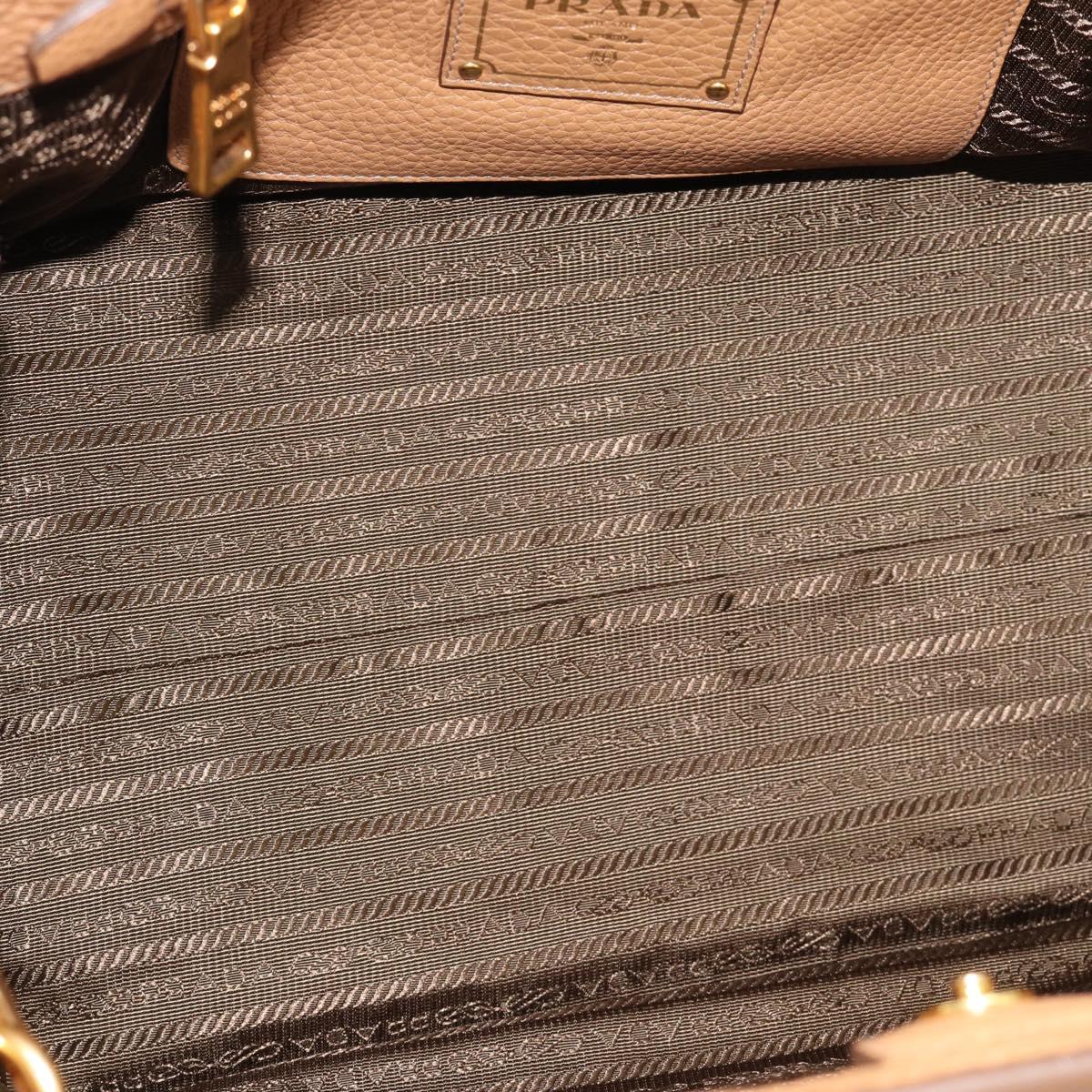 PRADA Hand Bag Leather 2way Beige Gold Auth 184937V