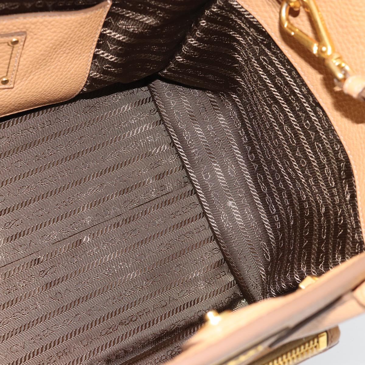 PRADA Hand Bag Leather 2way Beige Gold Auth 184937V