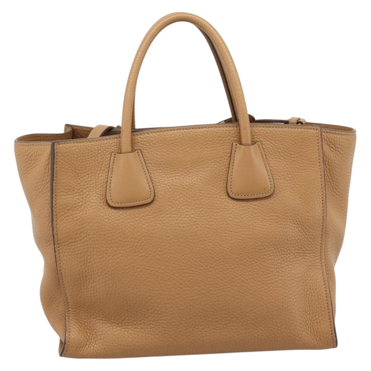 PRADA Hand Bag Leather 2way Beige Gold Auth 184937V