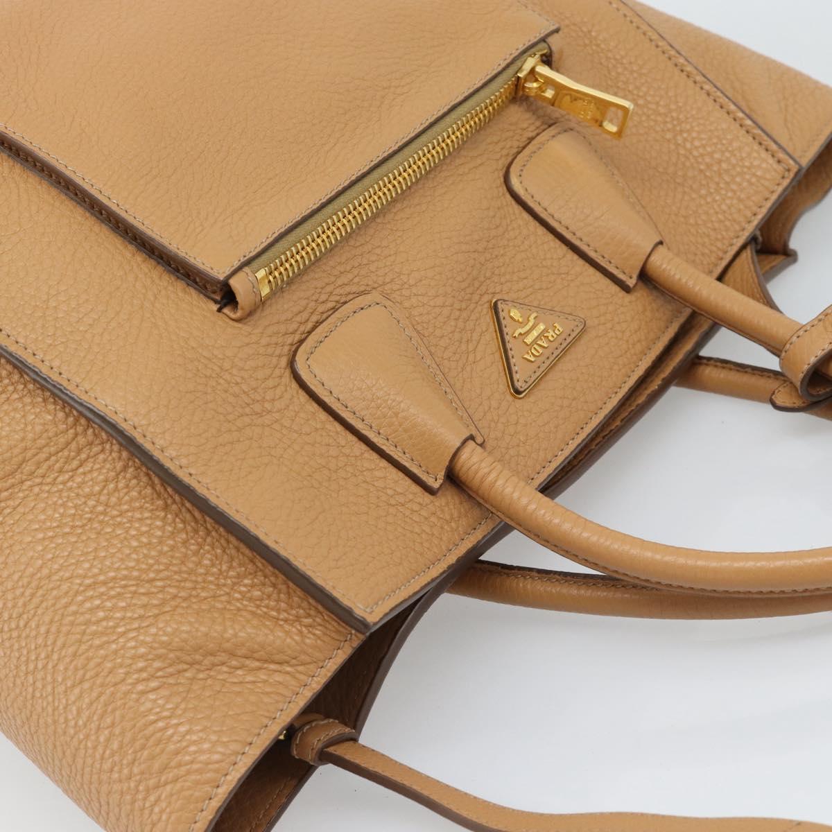 PRADA Hand Bag Leather 2way Beige Gold Auth 184937V
