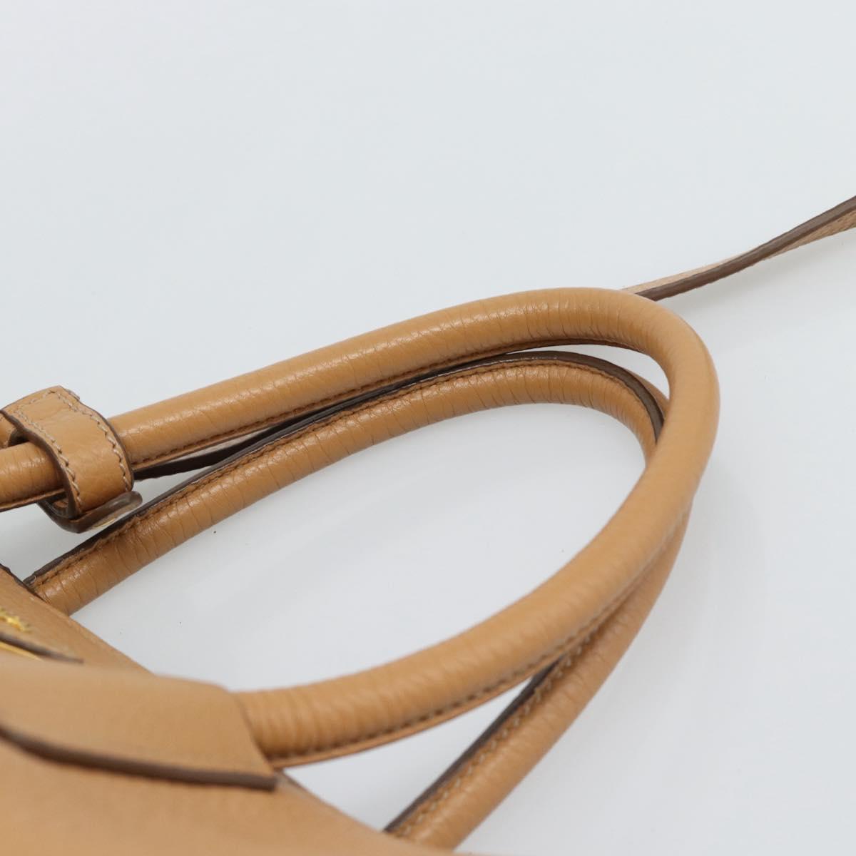 PRADA Hand Bag Leather 2way Beige Gold Auth 184937V