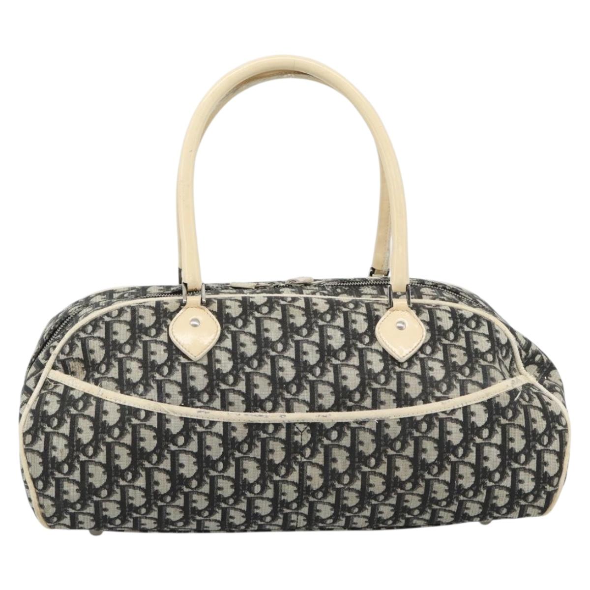 Christian Dior Trotter Canvas Boston Bag PVC Black Silver Auth 184938