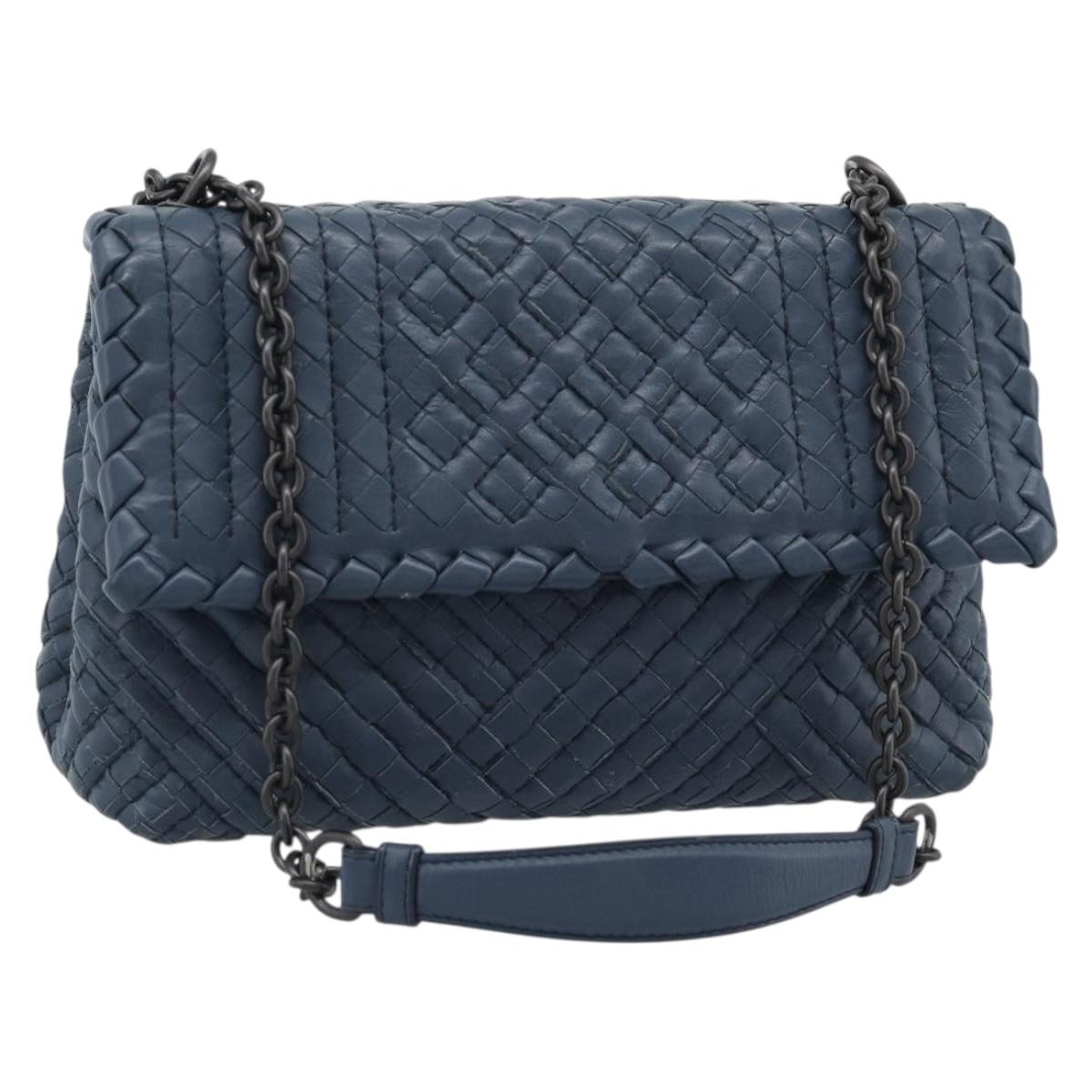 BOTTEGA VENETA INTRECCIATO Chain Shoulder Bag Leather Navy Auth 184942V