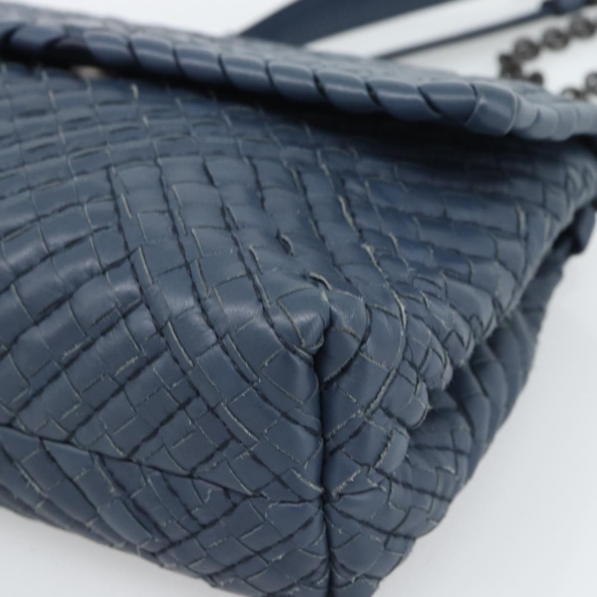 BOTTEGA VENETA INTRECCIATO Chain Shoulder Bag Leather Navy Auth 184942V