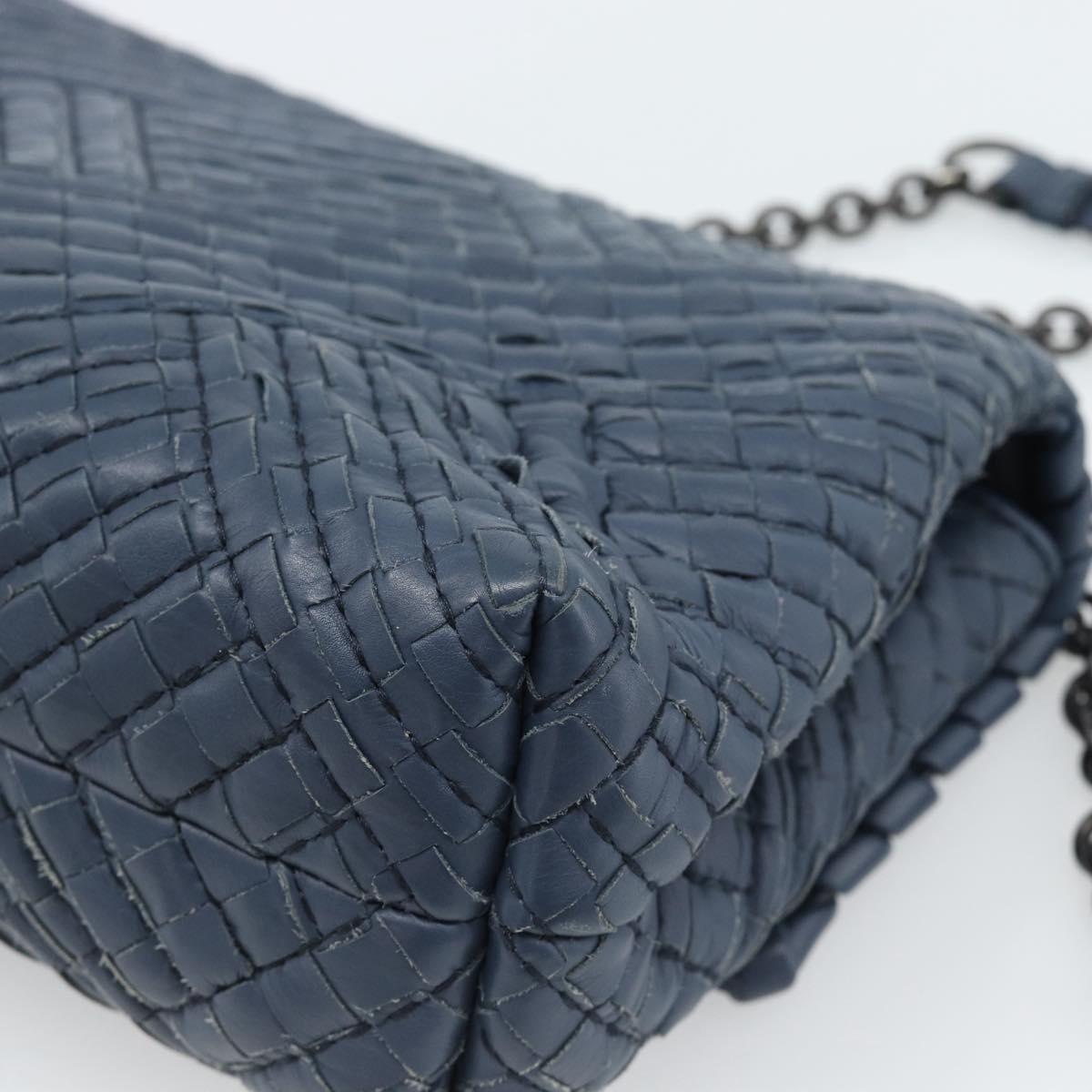 BOTTEGA VENETA INTRECCIATO Chain Shoulder Bag Leather Navy Auth 184942V