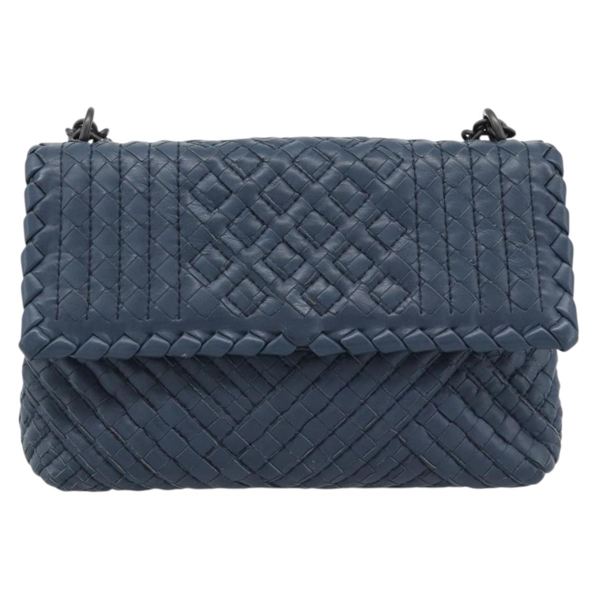 BOTTEGA VENETA INTRECCIATO Chain Shoulder Bag Leather Navy Auth 184942V