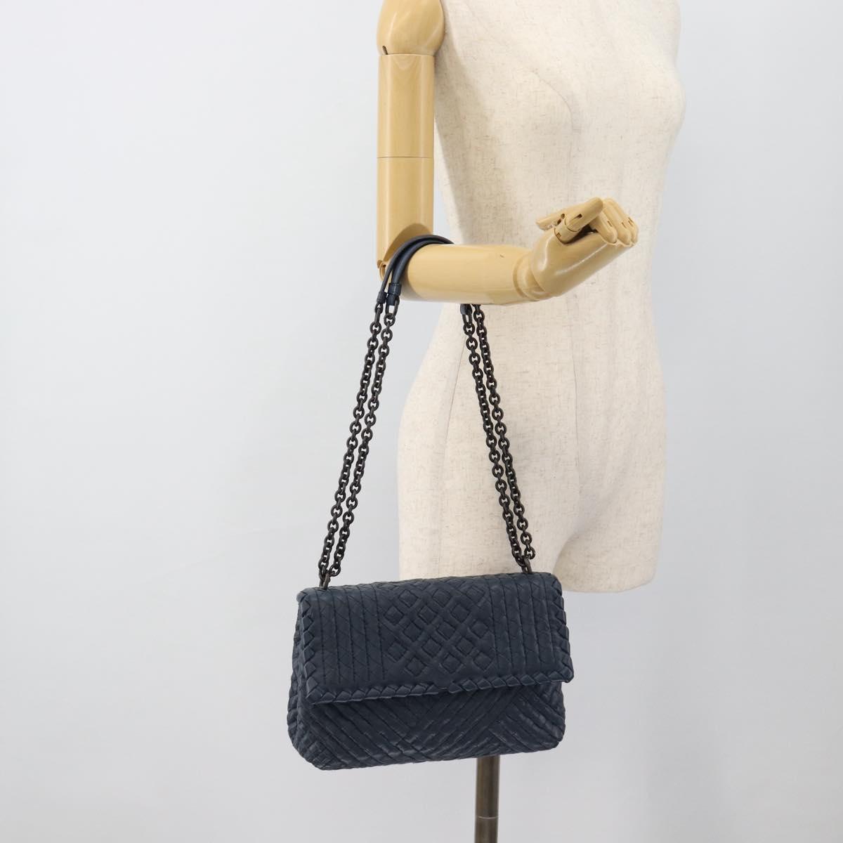 BOTTEGA VENETA INTRECCIATO Chain Shoulder Bag Leather Navy Auth 184942V