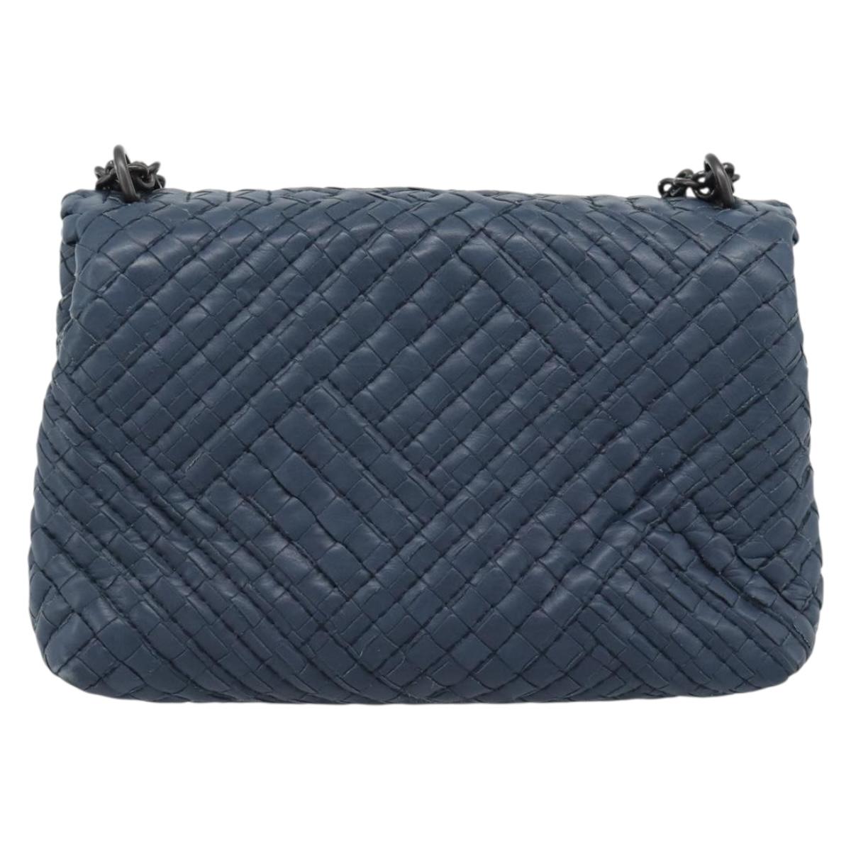 BOTTEGA VENETA INTRECCIATO Chain Shoulder Bag Leather Navy Auth 184942V