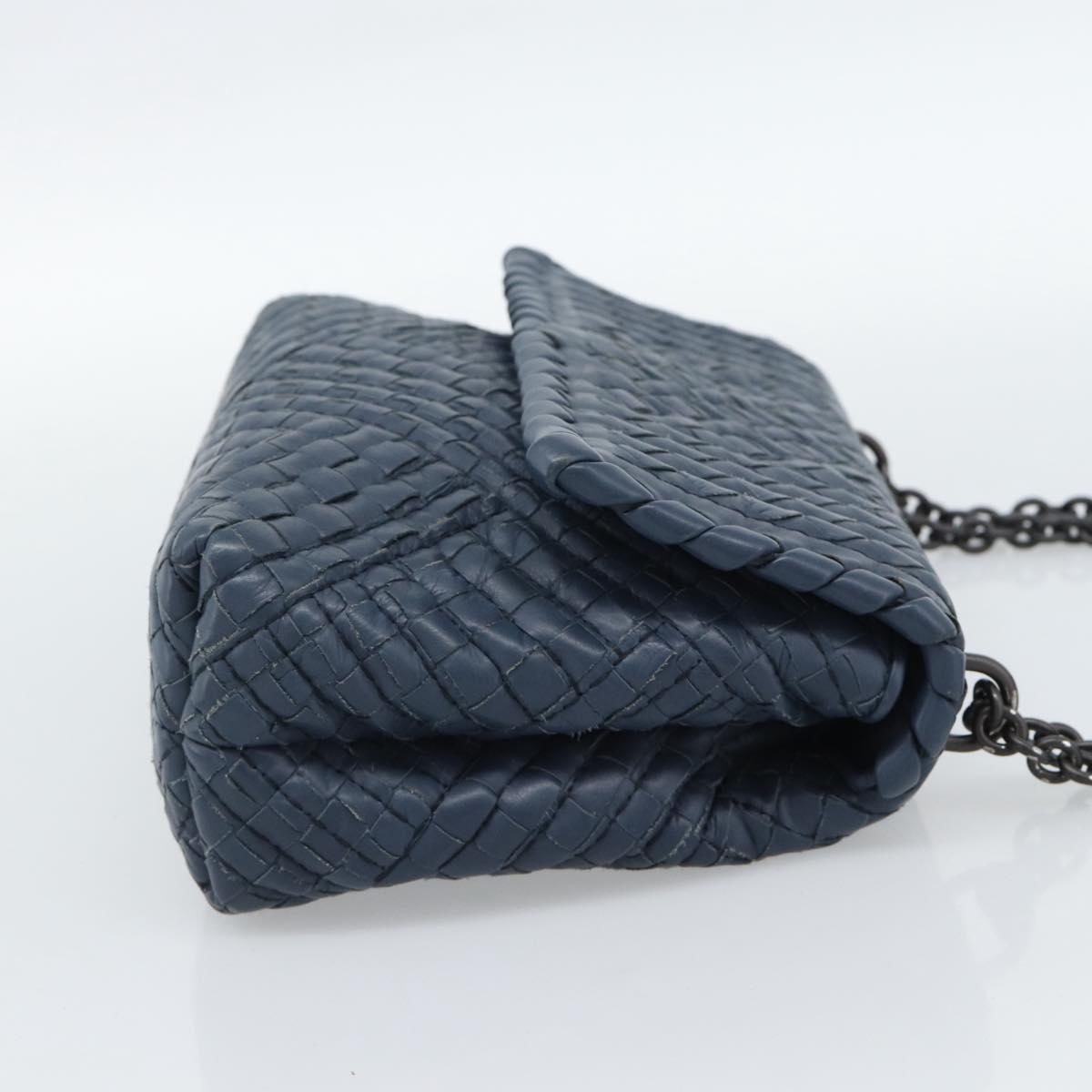 BOTTEGA VENETA INTRECCIATO Chain Shoulder Bag Leather Navy Auth 184942V