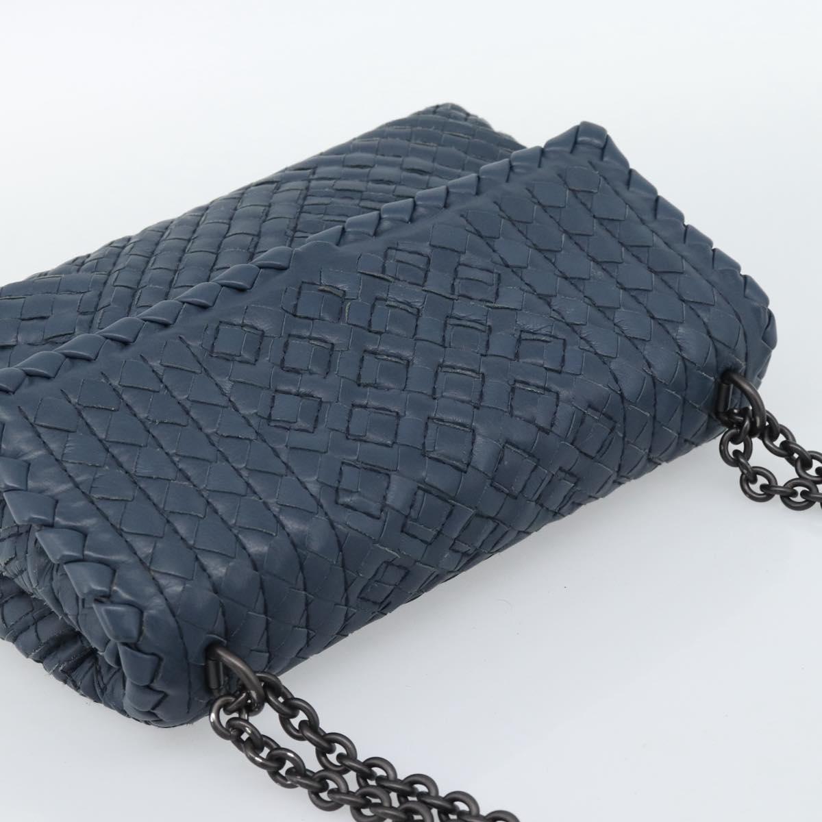 BOTTEGA VENETA INTRECCIATO Chain Shoulder Bag Leather Navy Auth 184942V