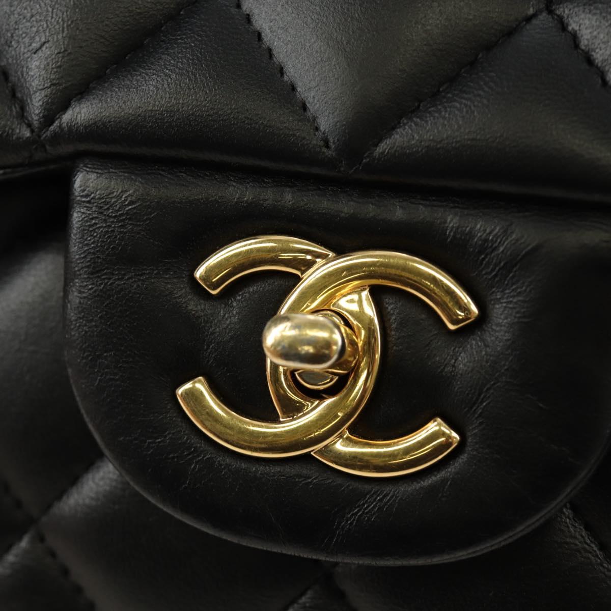 CHANEL Big Matelasse30 Chain Shoulder Bag Lamb Skin Black Gold CC Auth 184946SAV