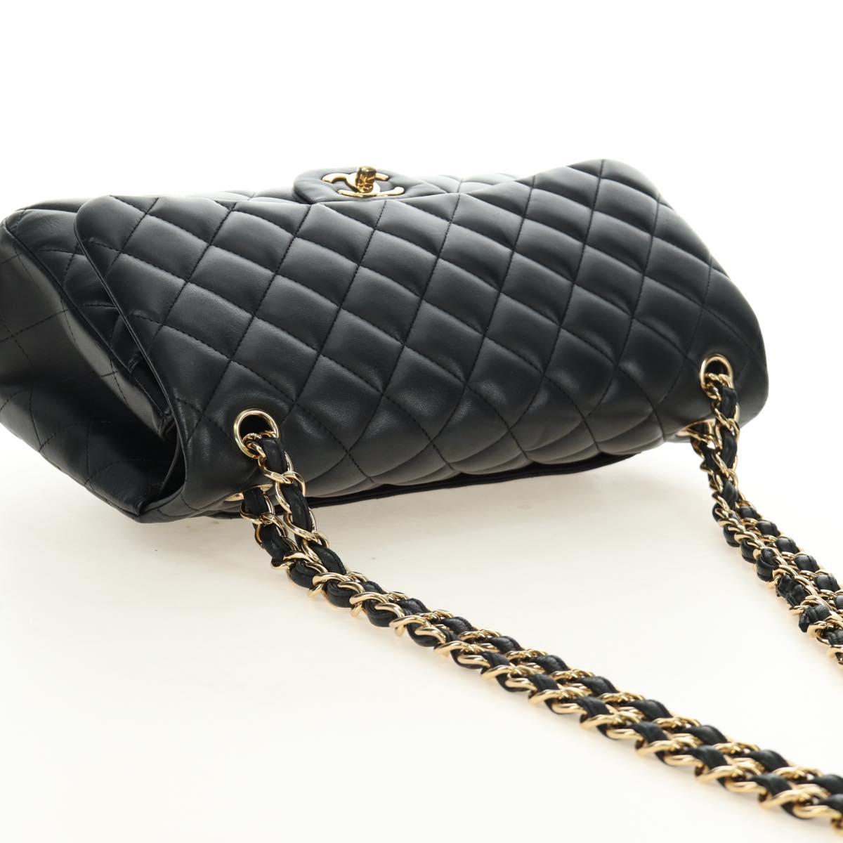 CHANEL Big Matelasse30 Chain Shoulder Bag Lamb Skin Black Gold CC Auth 184946SAV