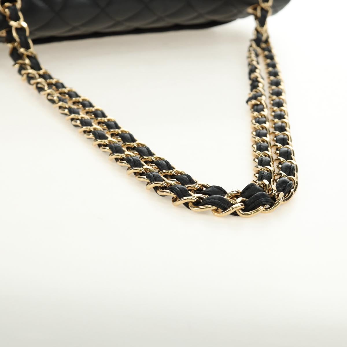 CHANEL Big Matelasse30 Chain Shoulder Bag Lamb Skin Black Gold CC Auth 184946SAV