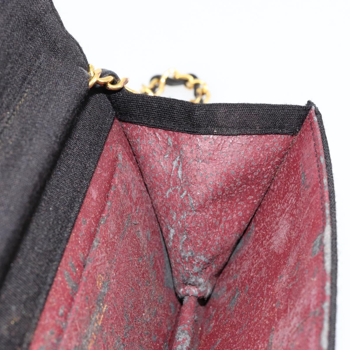 CHANEL Matelasse Chain Shoulder Bag Cotton Black Gold CC Auth 184947